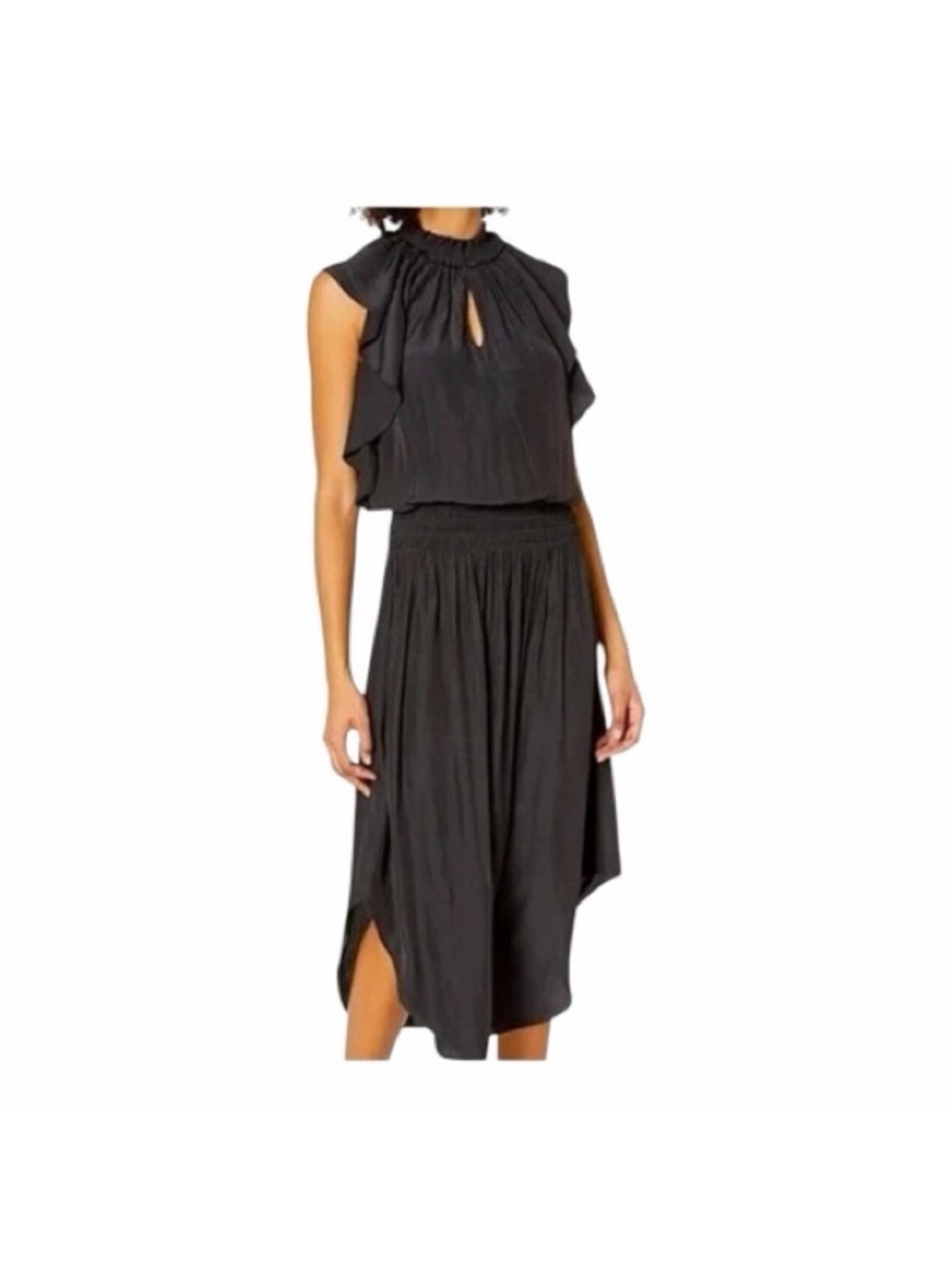 Ramy Brook Black Ruffled Keyhole Midi Dress